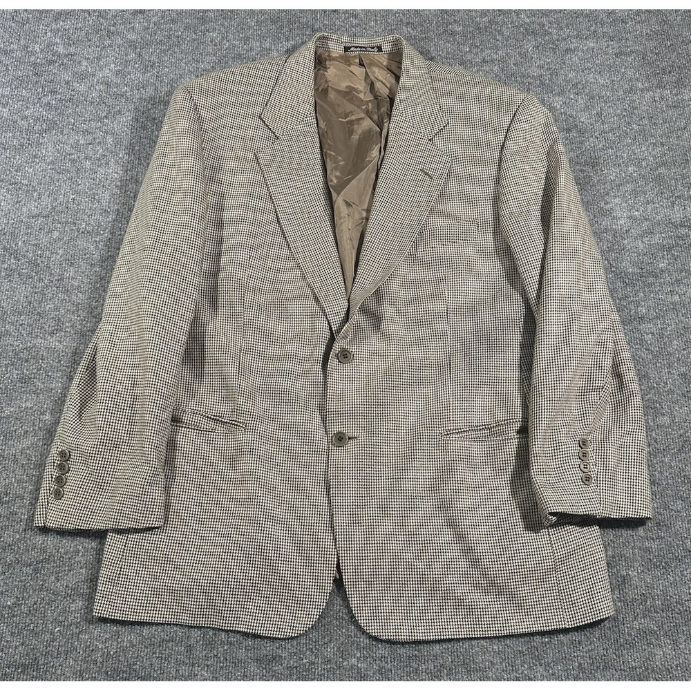 VTG Valentino Uomo Mens 44 R Beige Houndstooth Blazer Silk Wool Italy